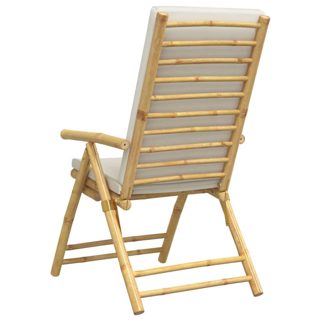 4 Piece Folding Garden Reclining Chairs with Cream White Cushions Bamboo