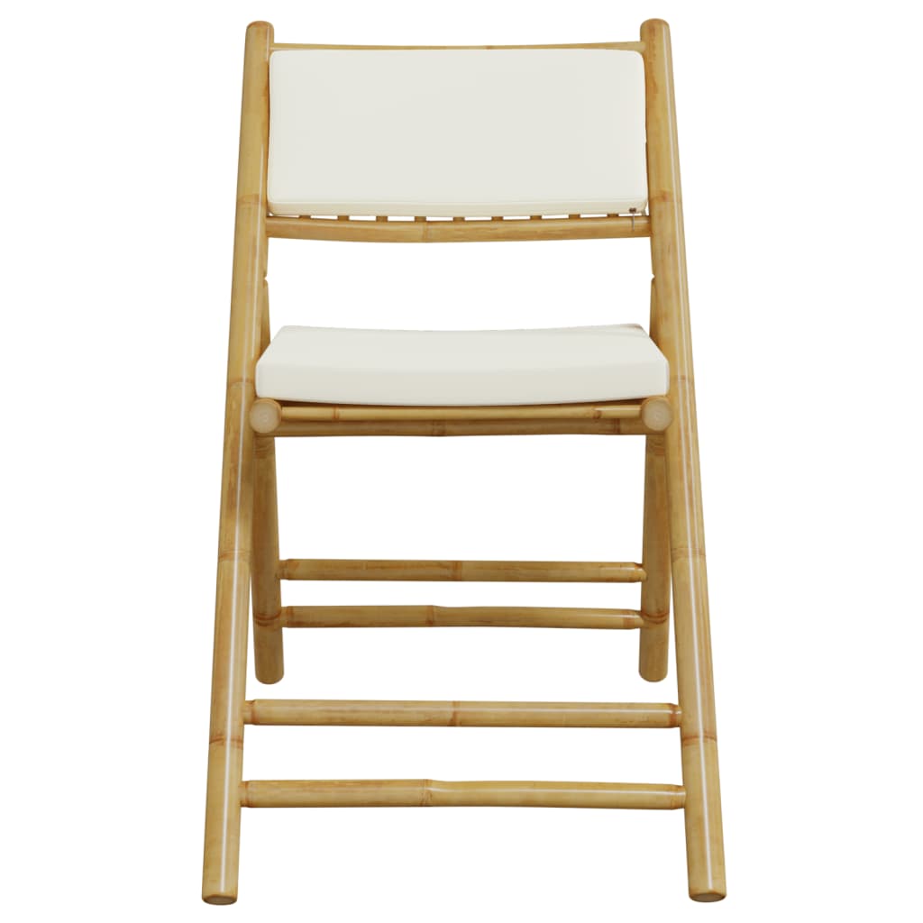 2 Piece Folding Bistro Chairs with Cream White Cushions Bamboo