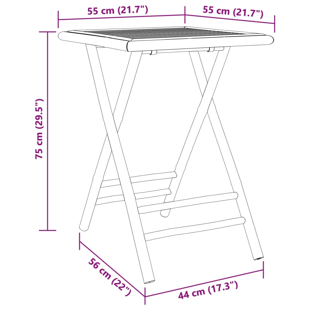 Folding Garden Table 55x55x75 cm Bamboo