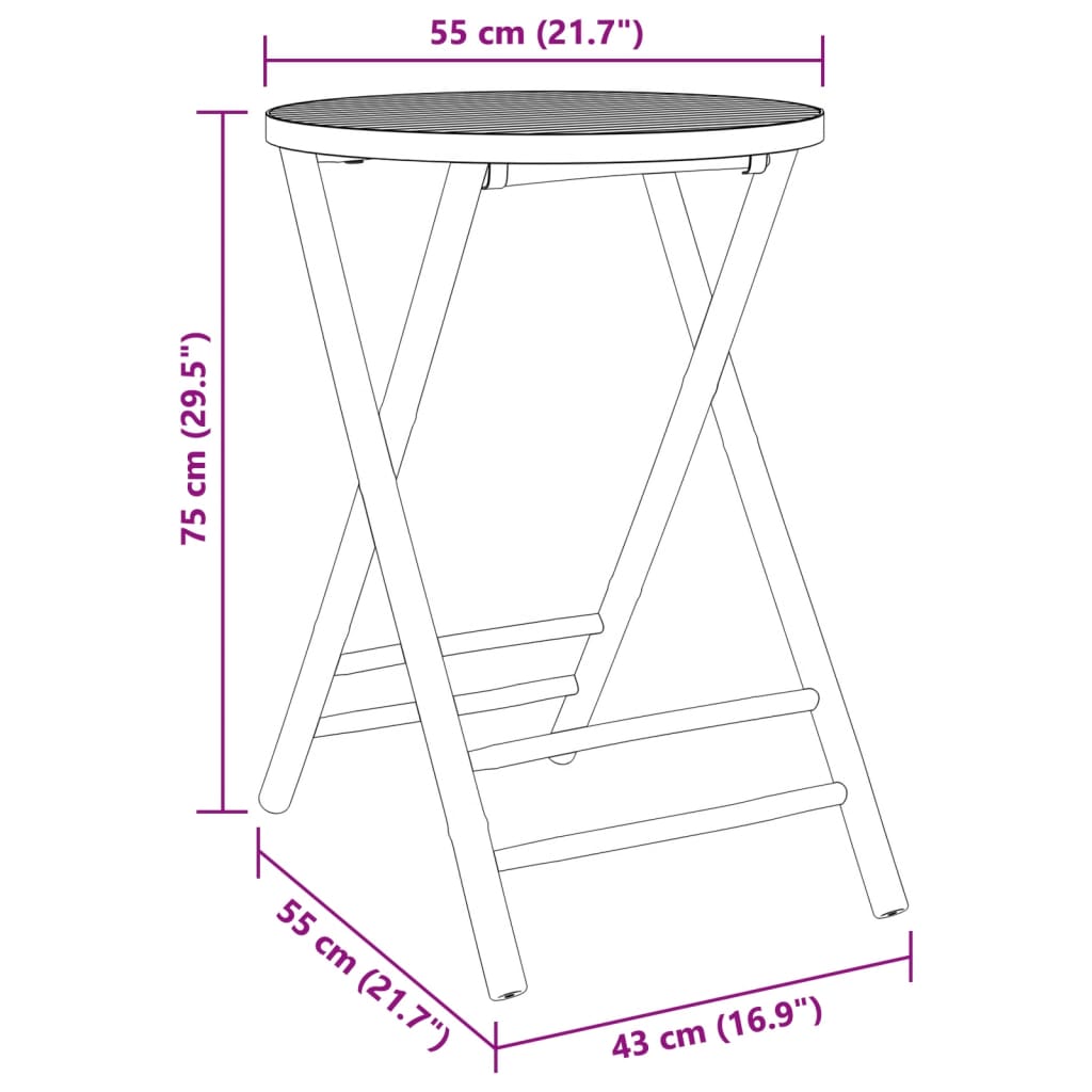 Folding Garden Table Ø55x75 cm Bamboo