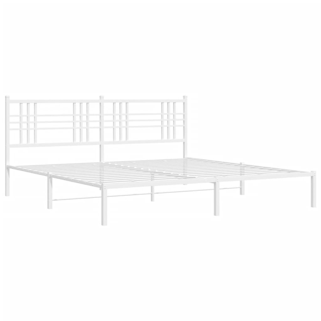 Metal Bed Frame without Mattress with Headboard White 183x203 cm King