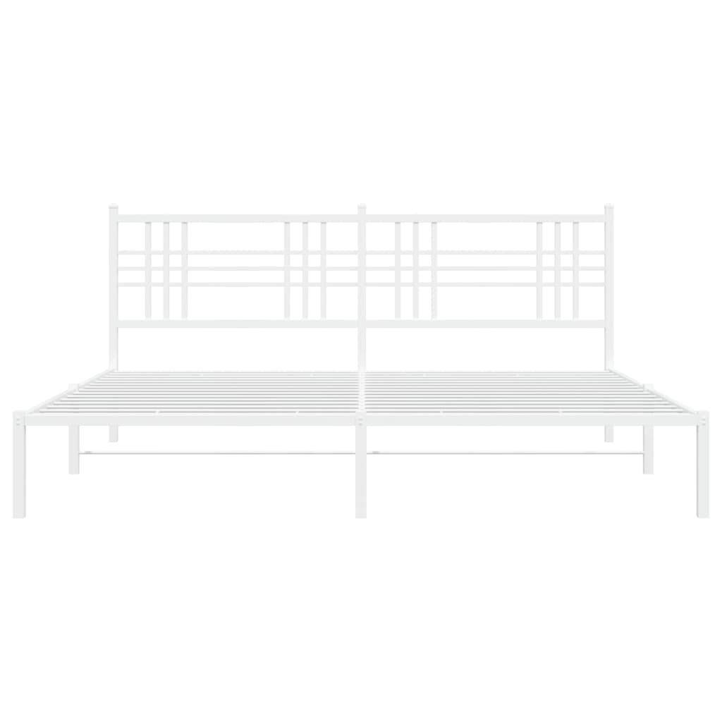 Metal Bed Frame without Mattress with Headboard White 183x203 cm King