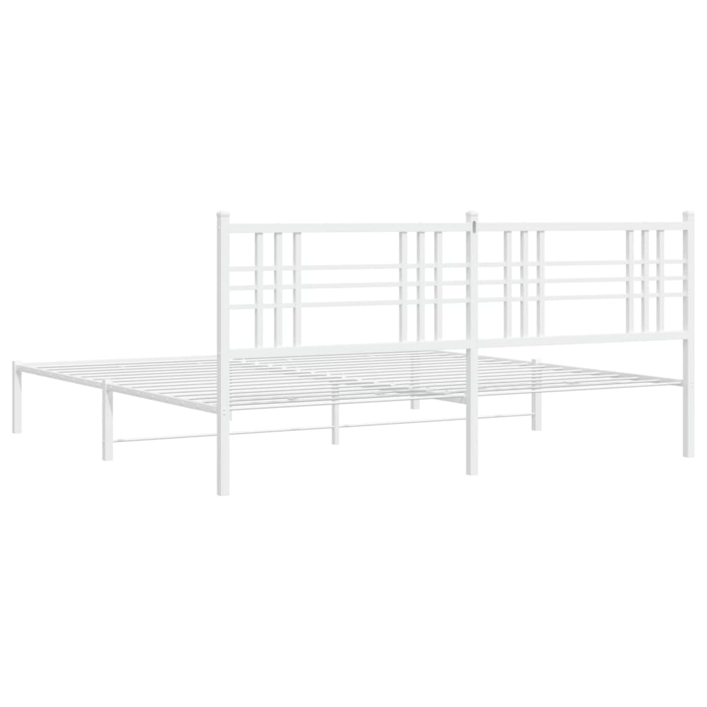 Metal Bed Frame without Mattress with Headboard White 183x203 cm King