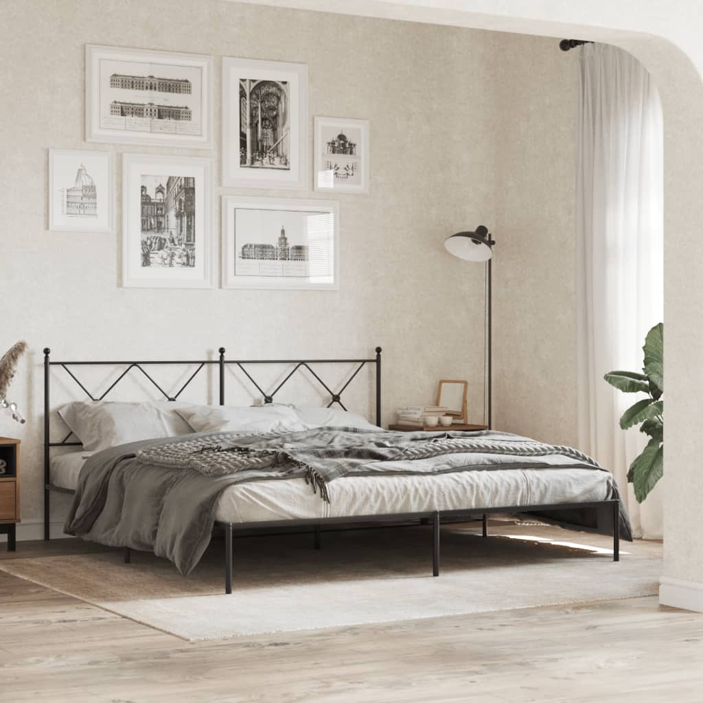 Metal Bed Frame without Mattress with Headboard Black 183x203 cm King