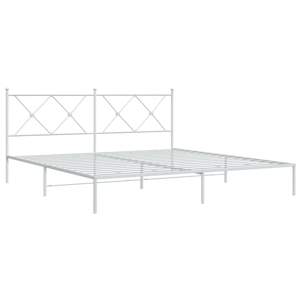 Metal Bed Frame without Mattress with Headboard White 183x203 cm King