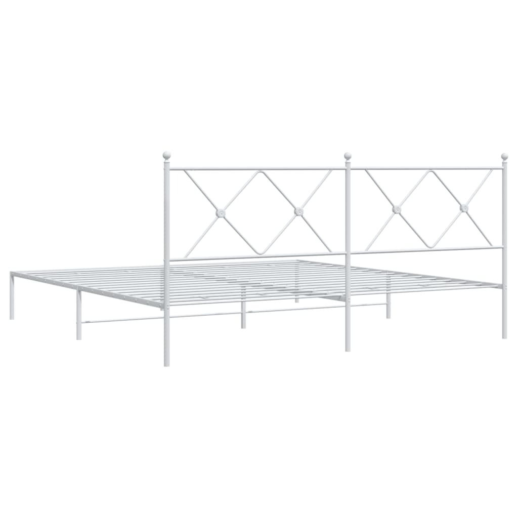 Metal Bed Frame without Mattress with Headboard White 183x203 cm King