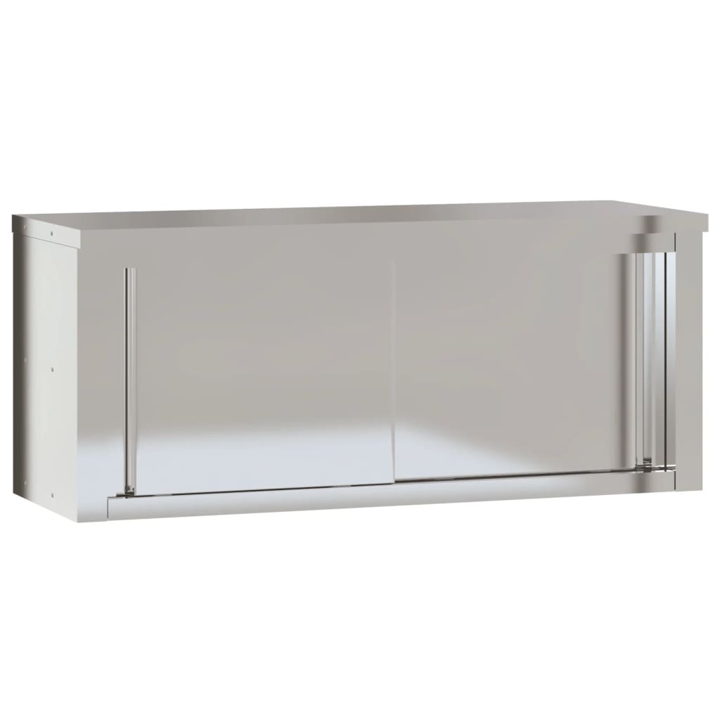 Kitchen Wall Cabinet with Sliding Doors Stainless Steel