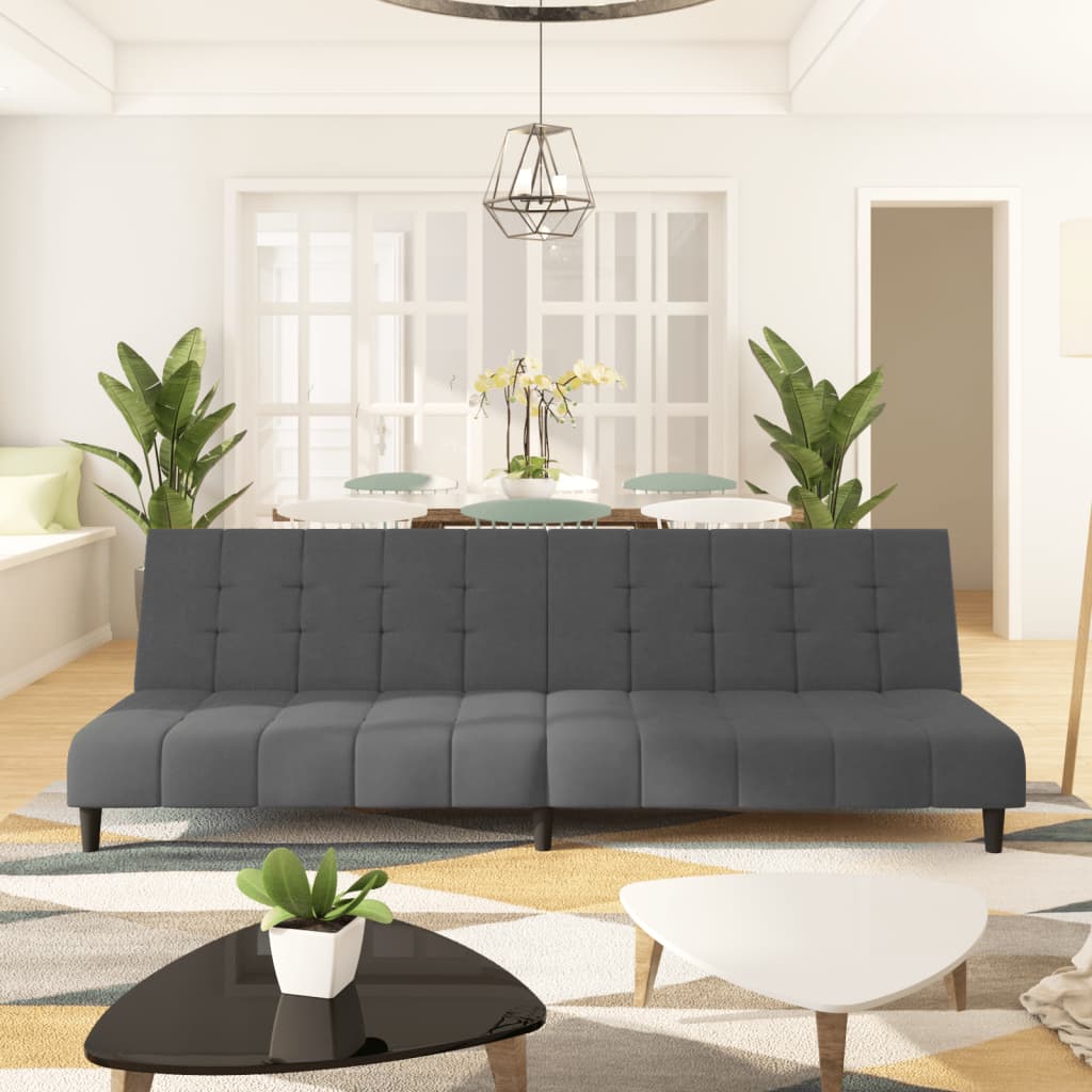 2-Seater Sofa Bed Dark Grey Velvet