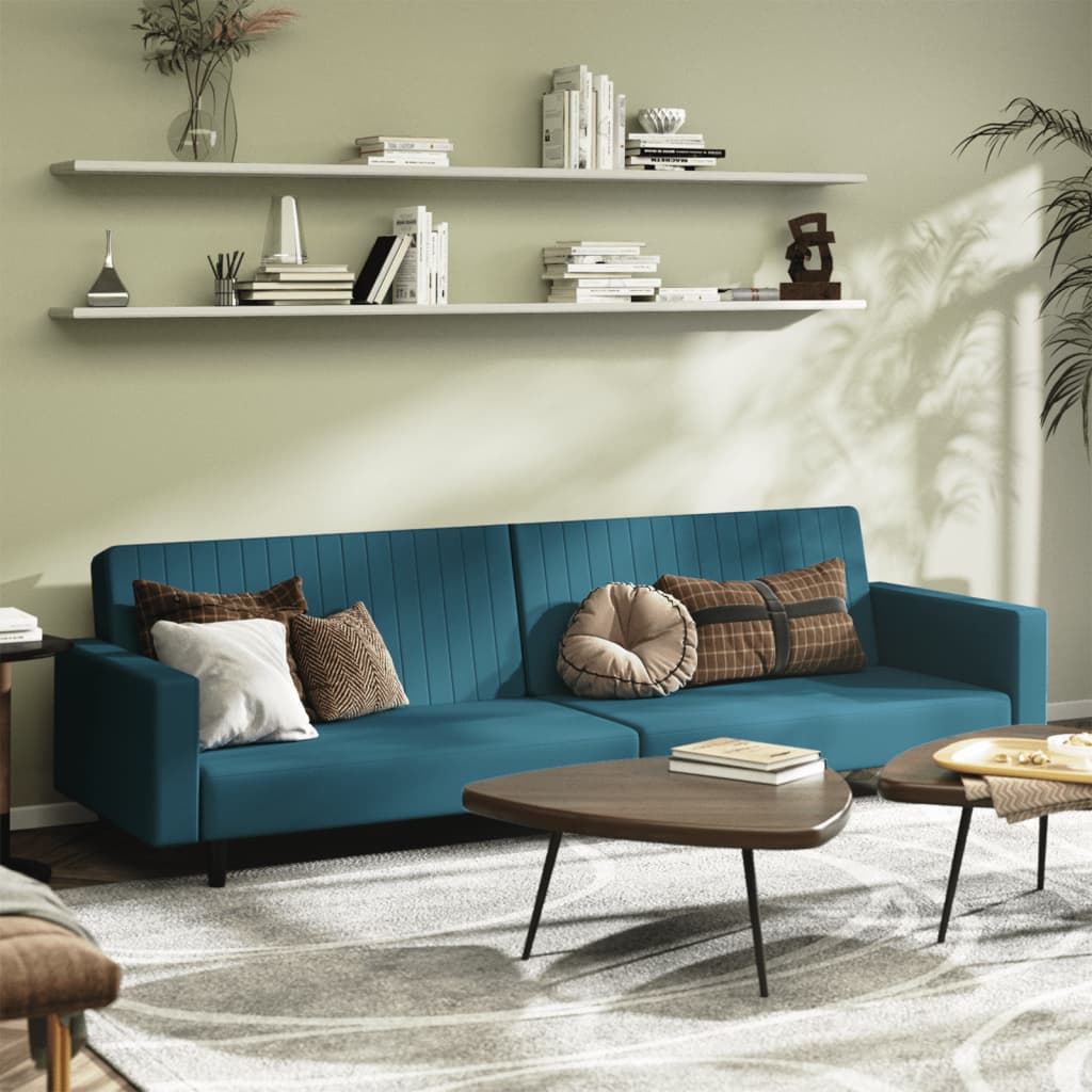 2-Seater Sofa Bed Blue Velvet