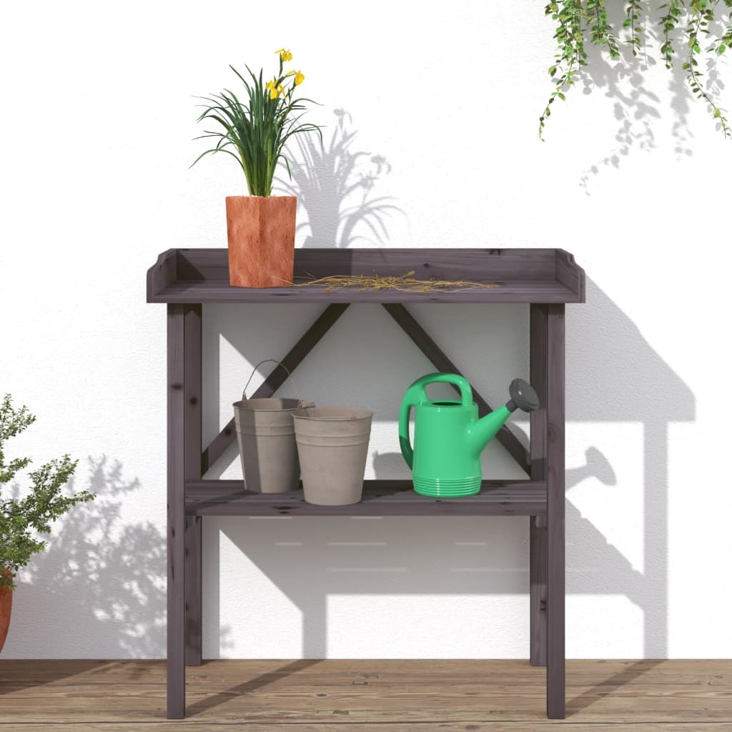 Plant Table with Shelf Grey 78x38x82.5 cm Solid Wood Fir