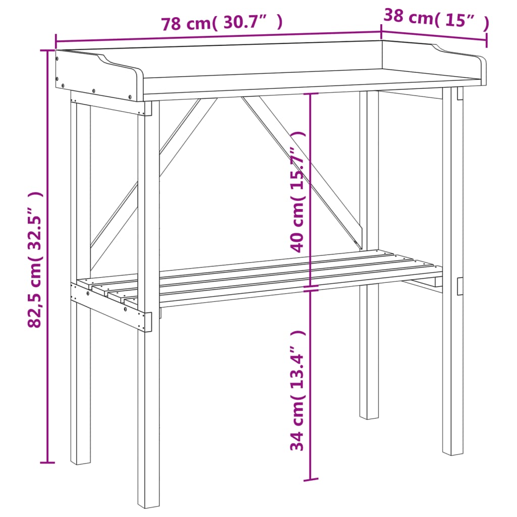 Plant Table with Shelf Grey 78x38x82.5 cm Solid Wood Fir