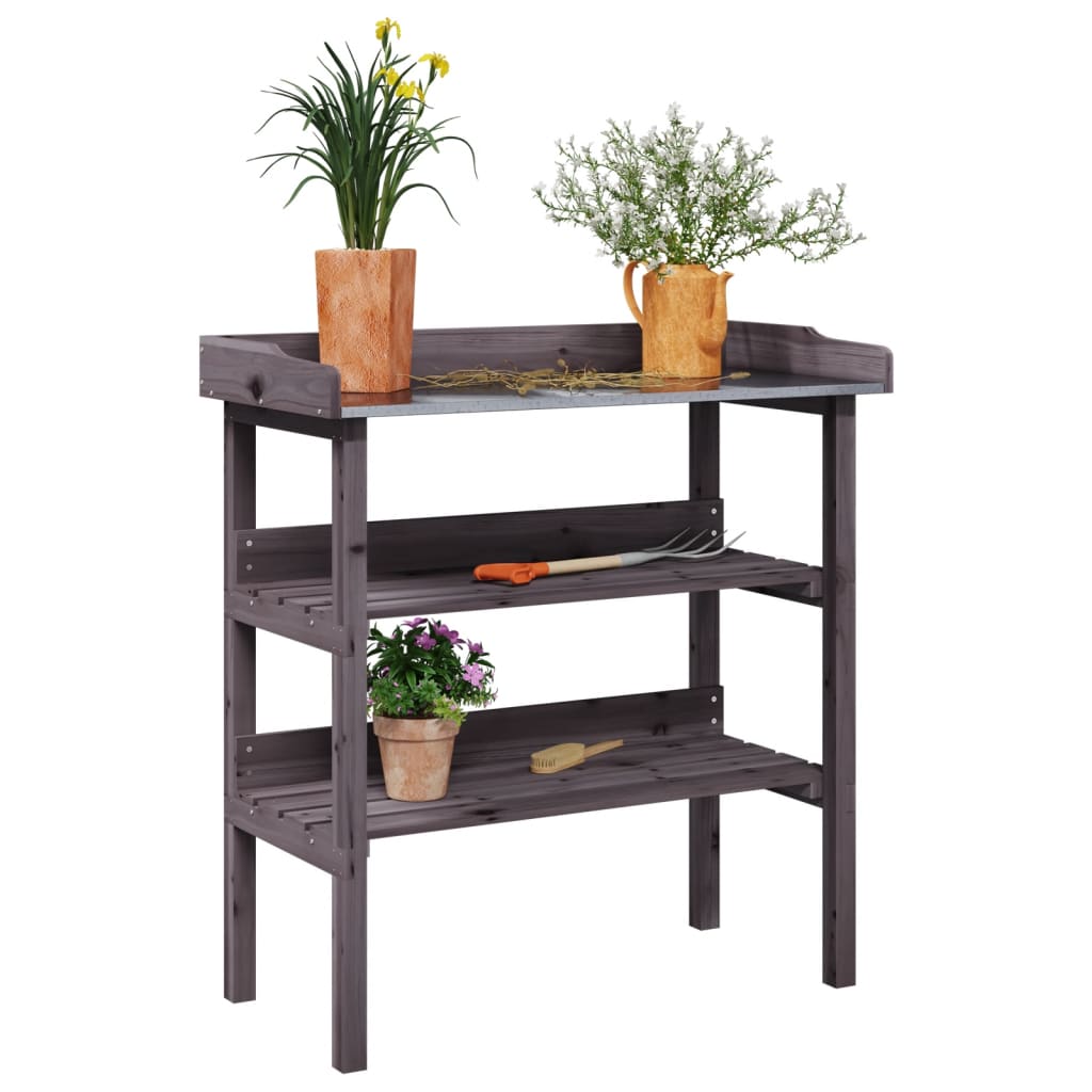 Plant Table with Shelves Grey 78x38x82.5 cm Solid Wood Fir