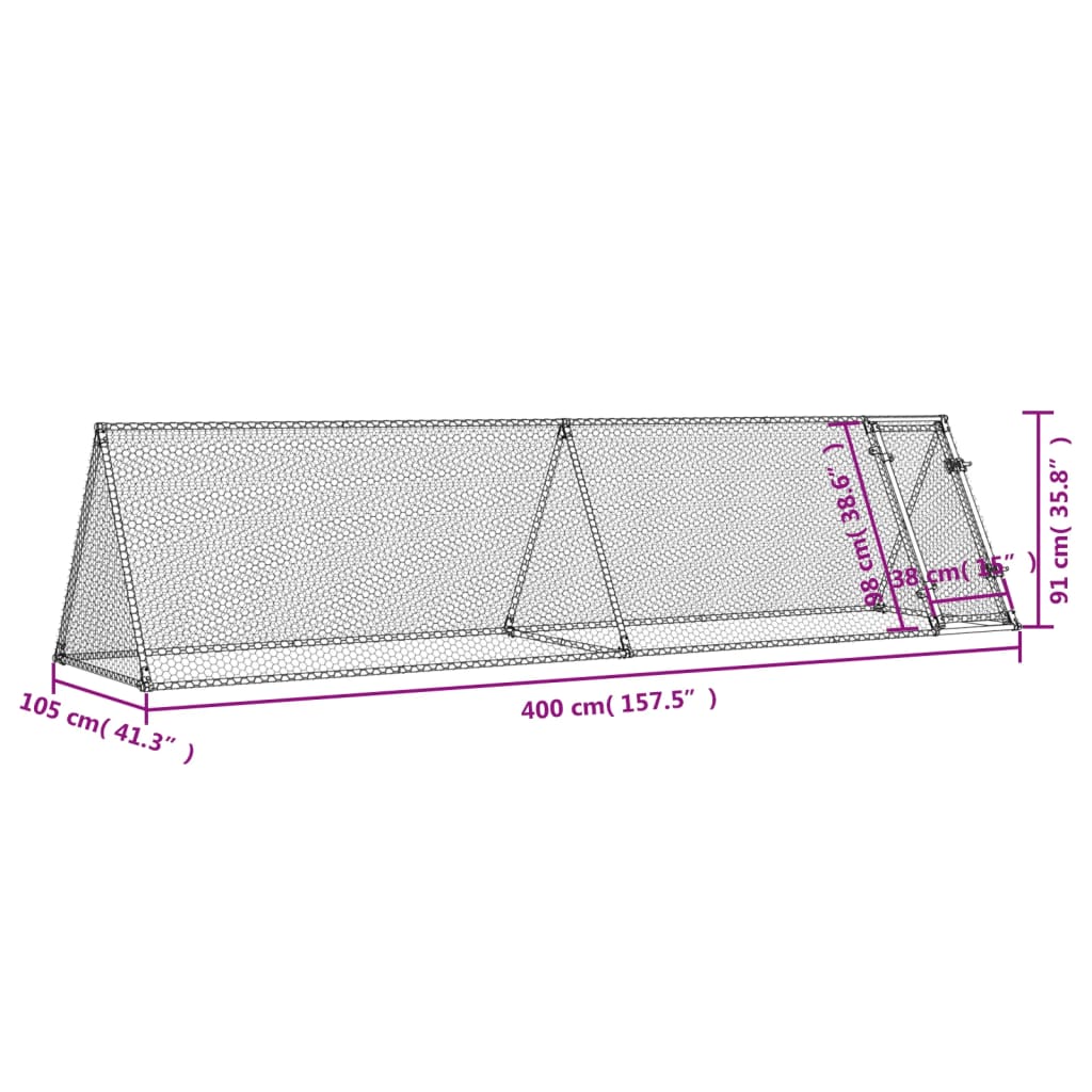 Chicken Cage Silver 400x105x91 cm Galvanised Steel