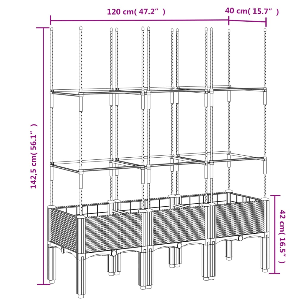 Garden Planter with Trellis Blue Grey 120x40x142.5 cm PP