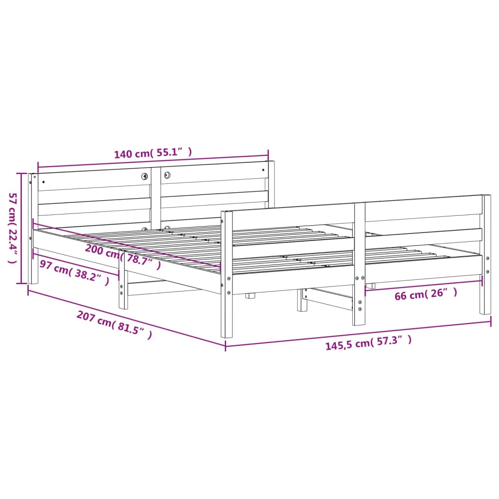 Bed Frame without Mattress 137x187 cm Double Solid Wood Pine