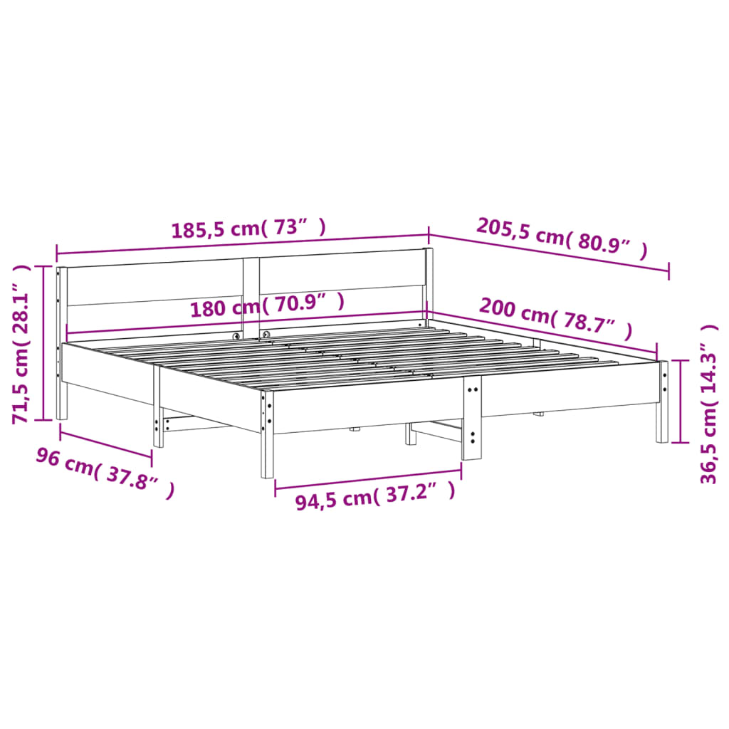 Bed Frame without Mattress 183x203 cm King Solid Wood Pine