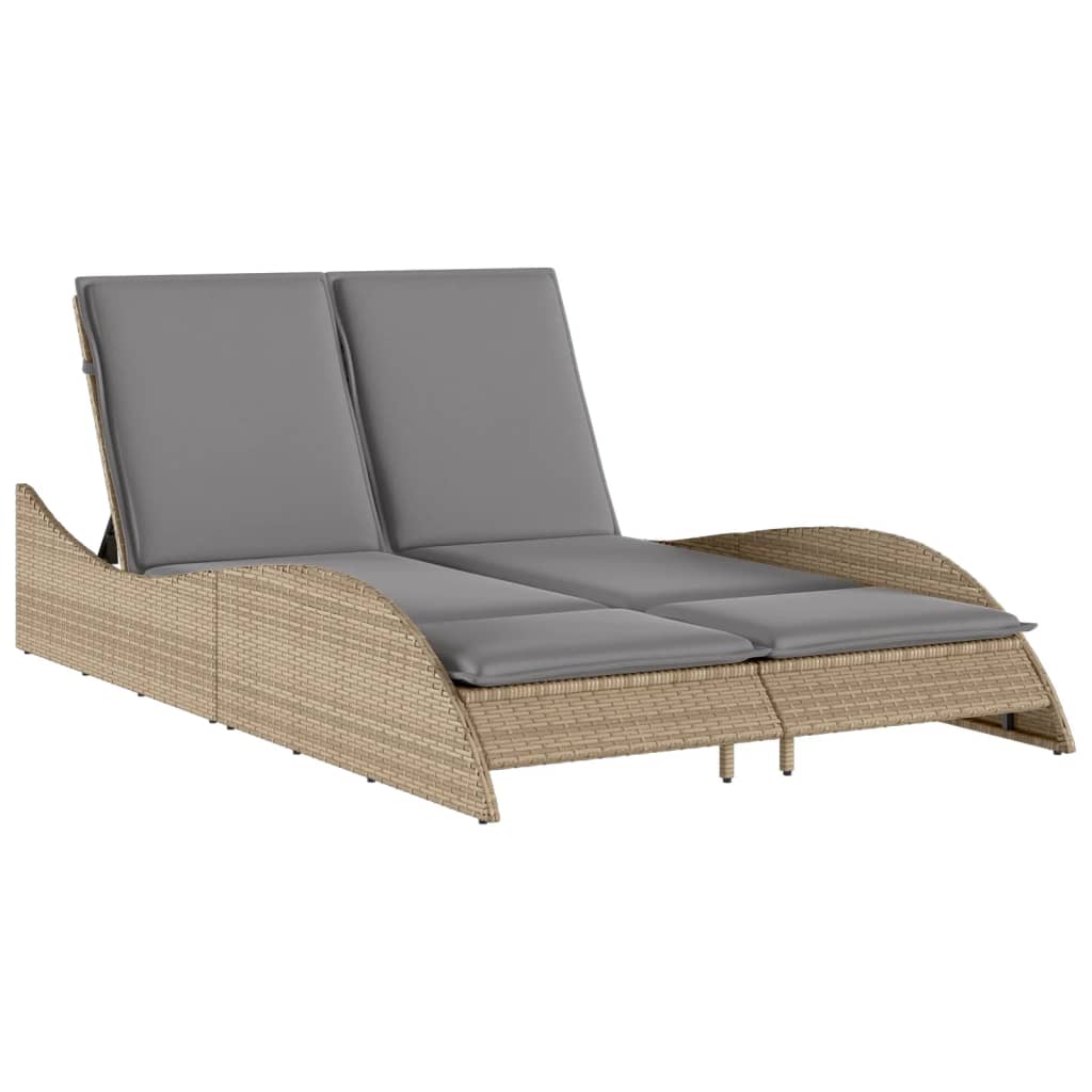 Sun Lounger with Cushions Beige 114x205x73 cm Poly Rattan