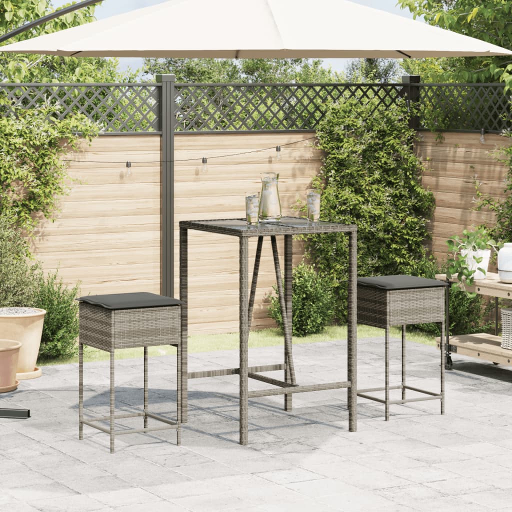 Garden Bar Stools with Cushions 2 pcs Grey Poly Rattan