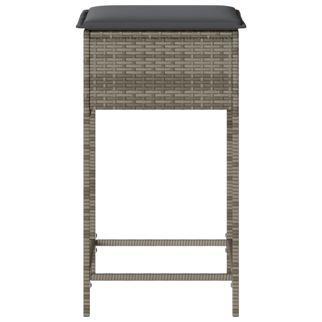 Garden Bar Stools with Cushions 2 pcs Grey Poly Rattan