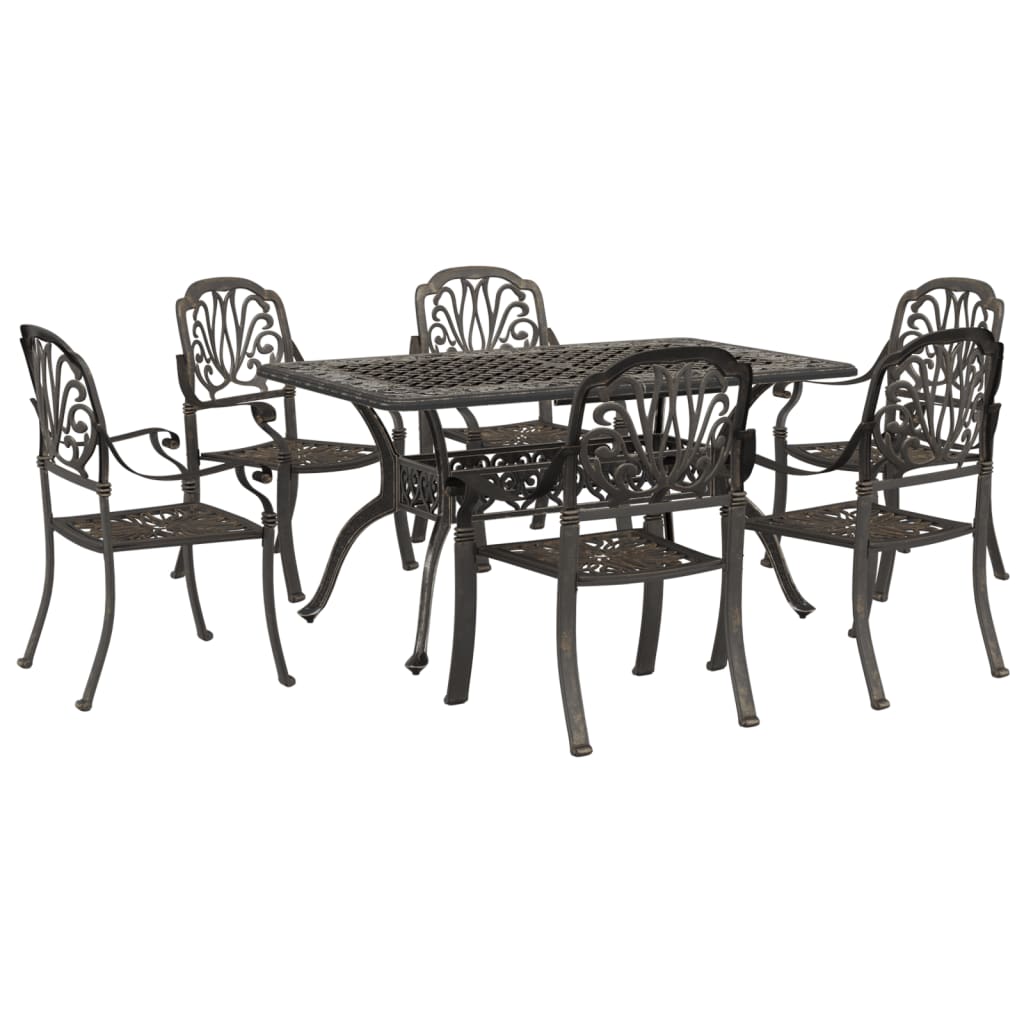 7 Piece Garden Dining Set Bronze Cast Aluminium