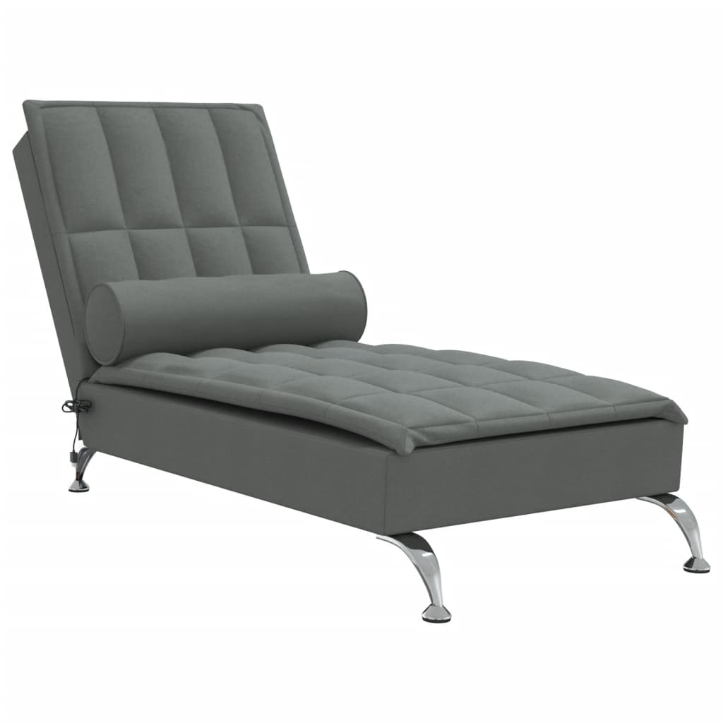Massage Chaise Lounge with Bolster Dark Grey Fabric