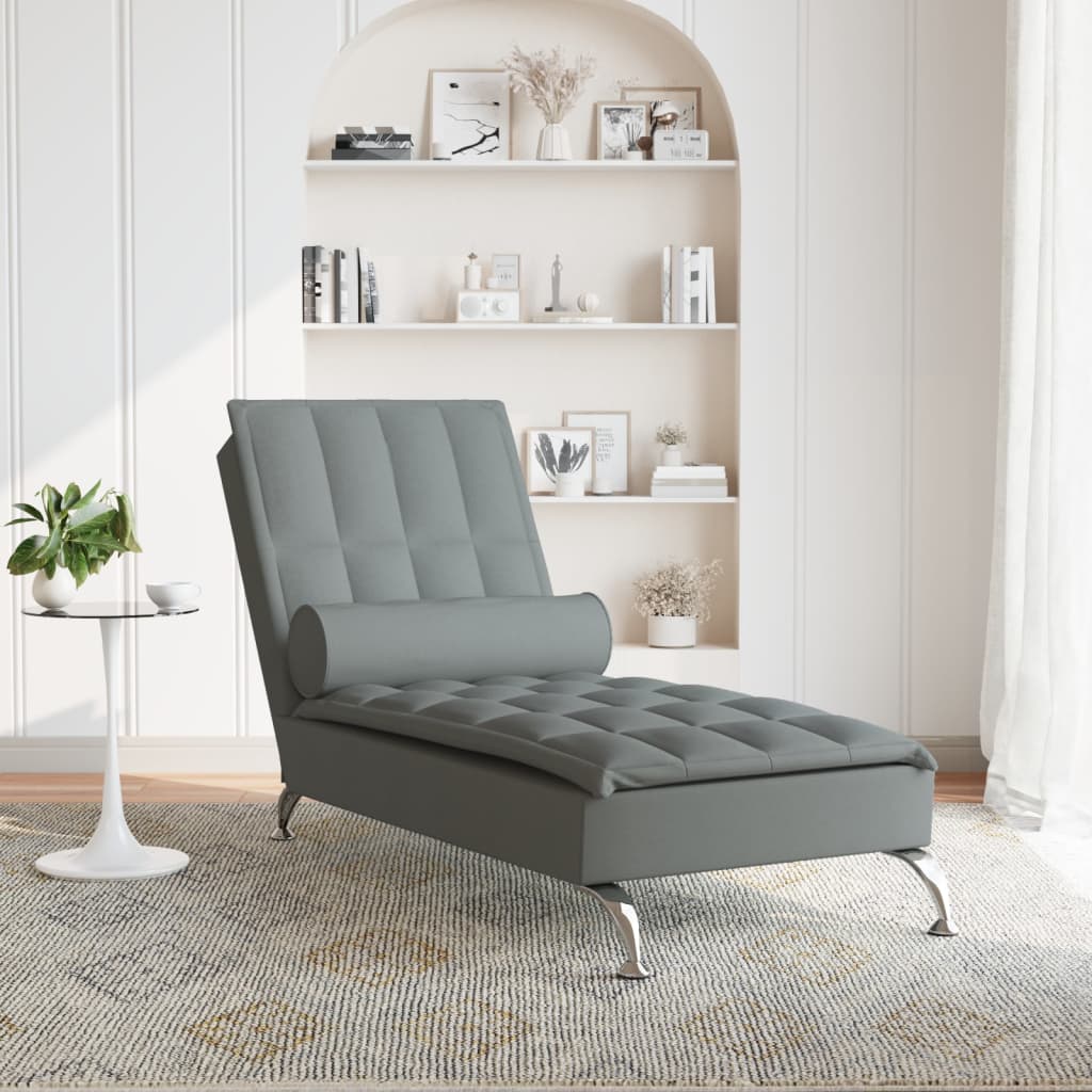 Massage Chaise Lounge with Bolster Dark Grey Fabric