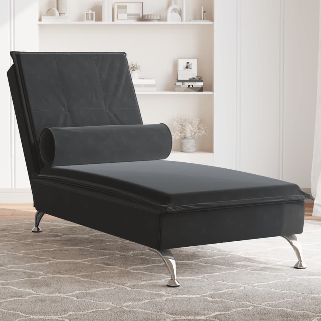 Massage Chaise Lounge with Bolster Black Velvet