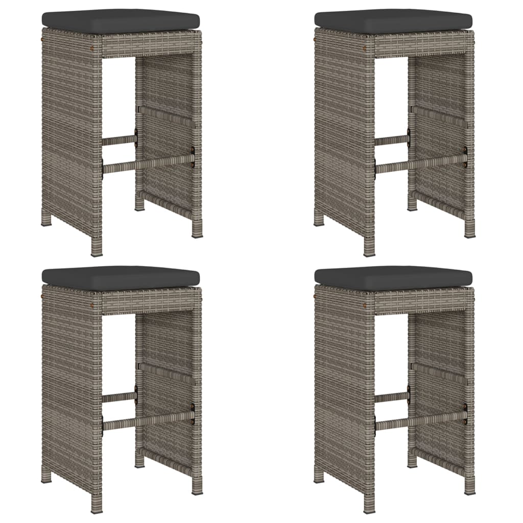 Garden Bar Stools with Cushions 4 pcs Grey Poly Rattan