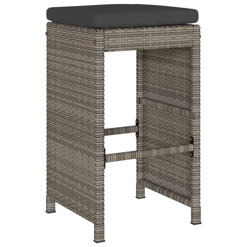 Garden Bar Stools with Cushions 4 pcs Grey Poly Rattan