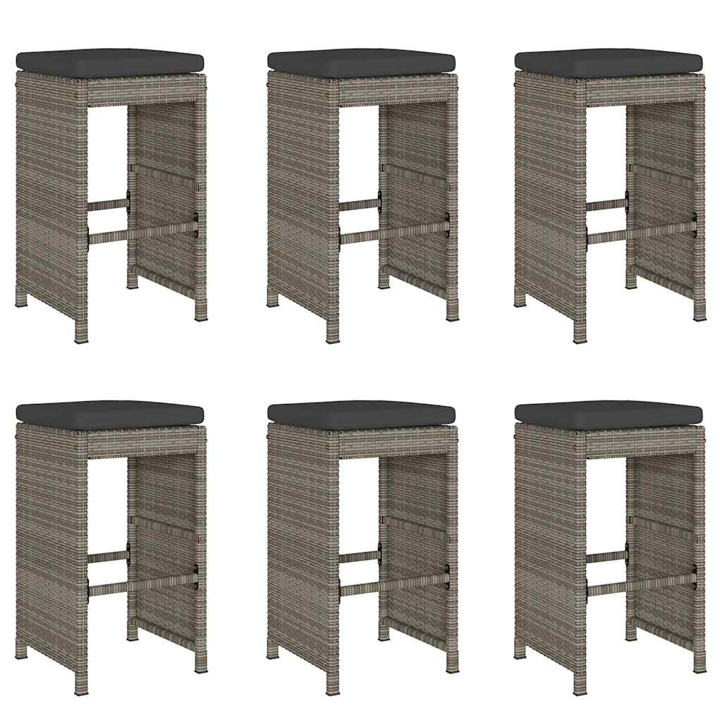 Garden Bar Stools with Cushions 6 pcs Grey Poly Rattan