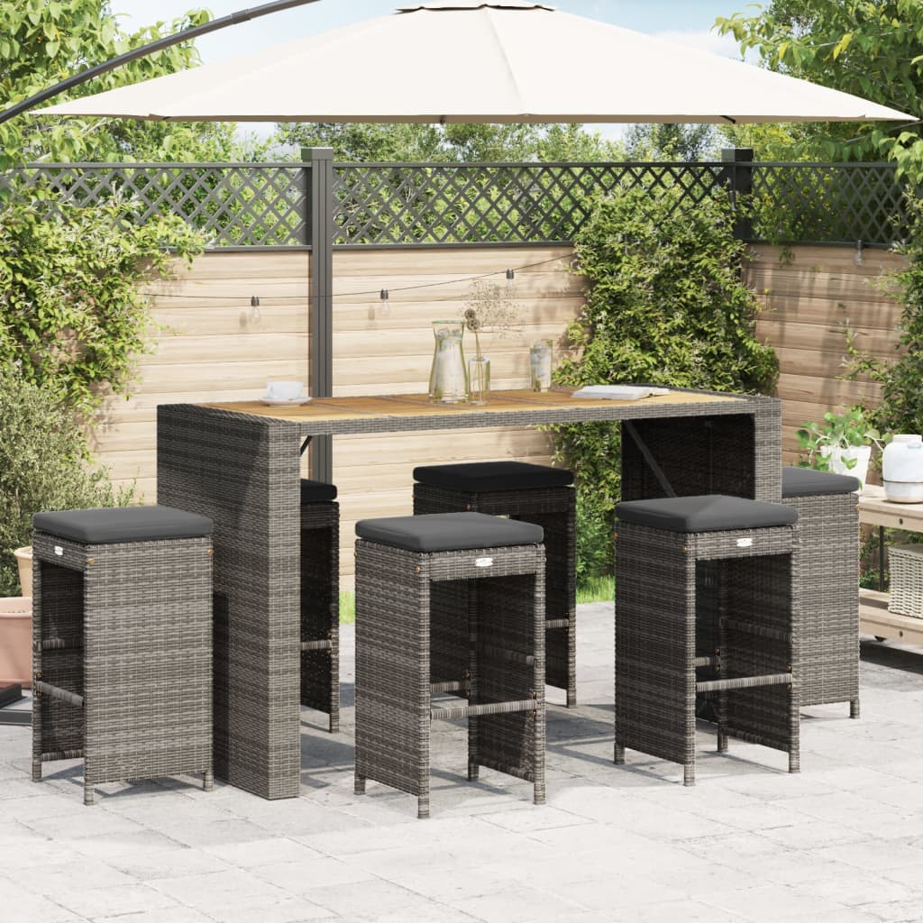 Garden Bar Stools with Cushions 6 pcs Grey Poly Rattan