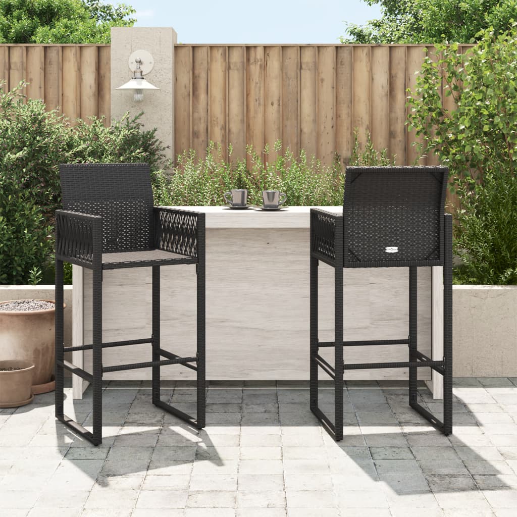 Garden Bar Stools 2 pcs Black Poly Rattan