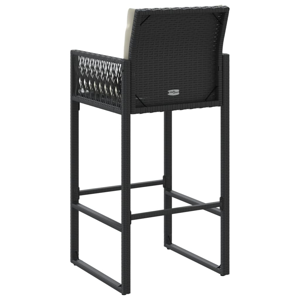 Garden Bar Stools with Cushions 2 pcs Black Poly Rattan