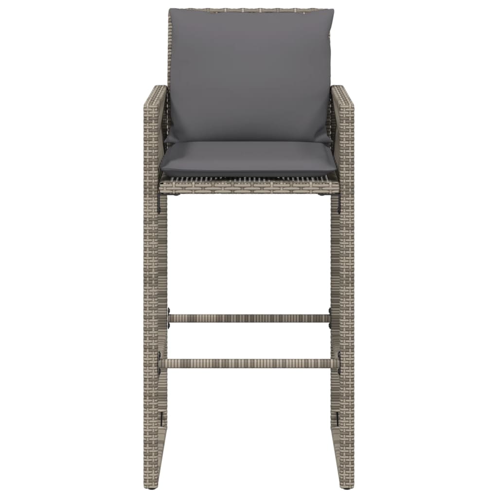 Garden Bar Stools with Cushions 2 pcs Grey Poly Rattan