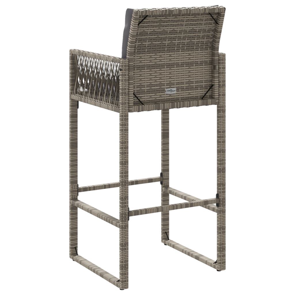 Garden Bar Stools with Cushions 2 pcs Grey Poly Rattan