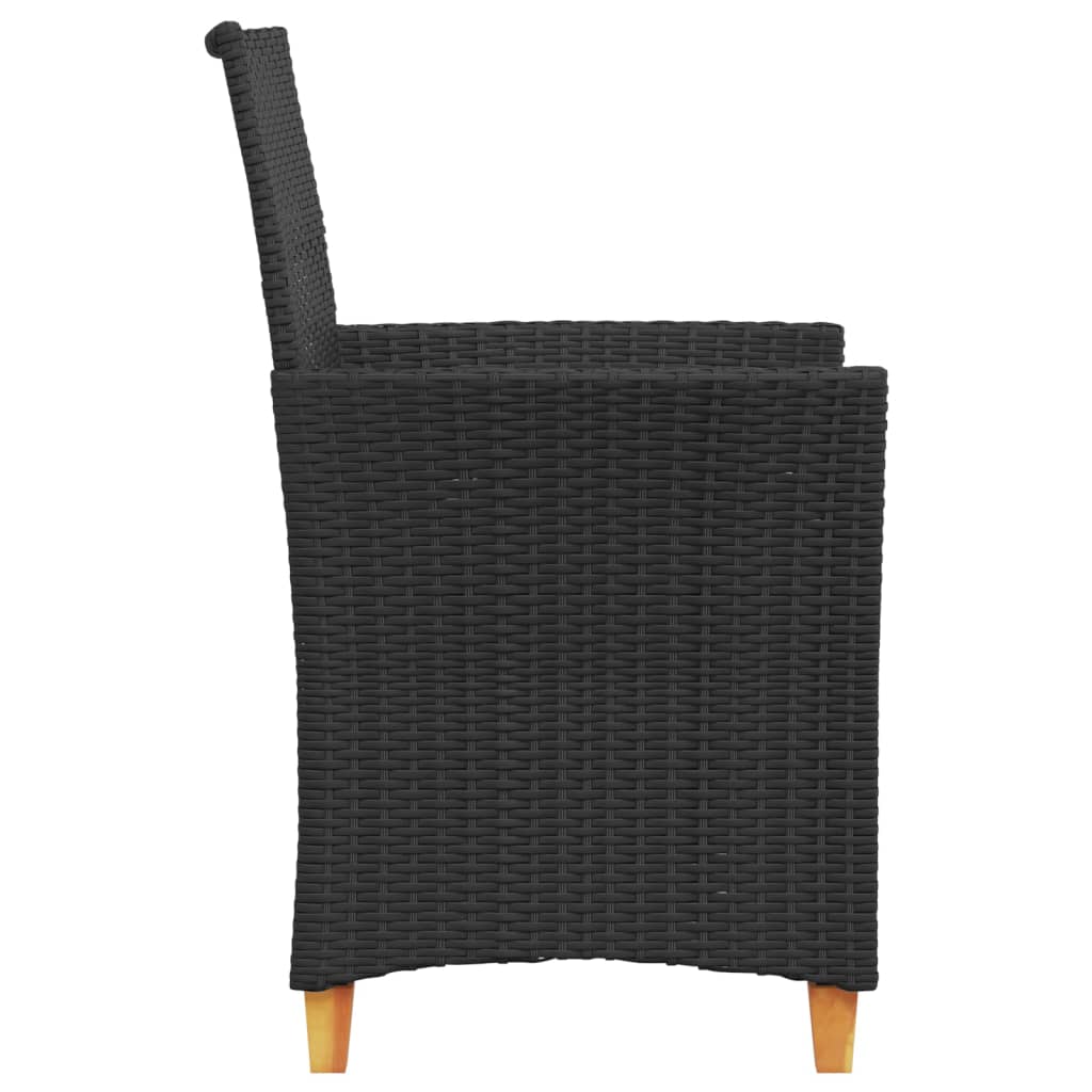 Garden Chairs with Cushions 2 pcs Black Poly Rattan&Solid Wood