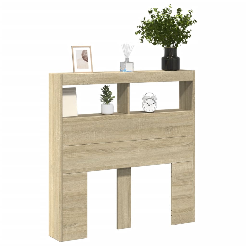 Headboard Cabinet with LED Sonoma Oak 100x17x102 cm