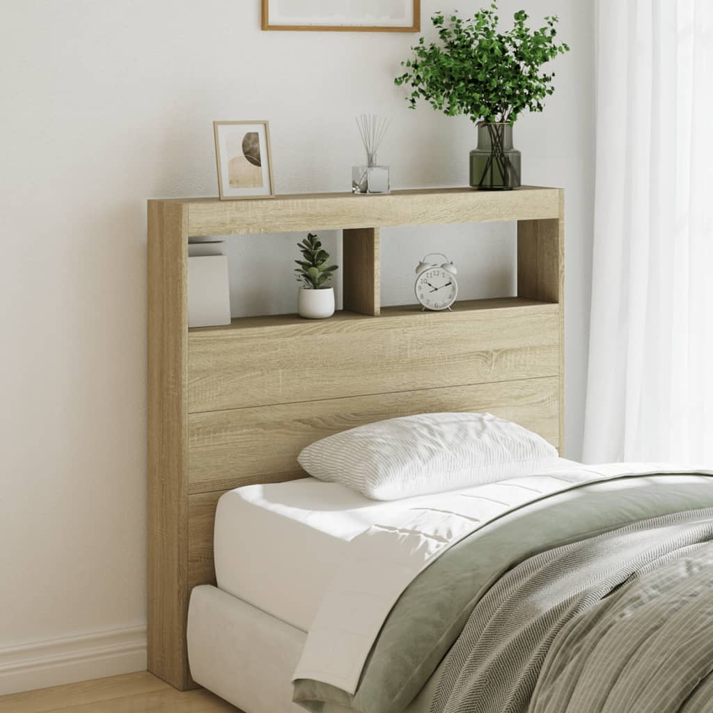 Headboard Cabinet with LED Sonoma Oak 100x17x102 cm