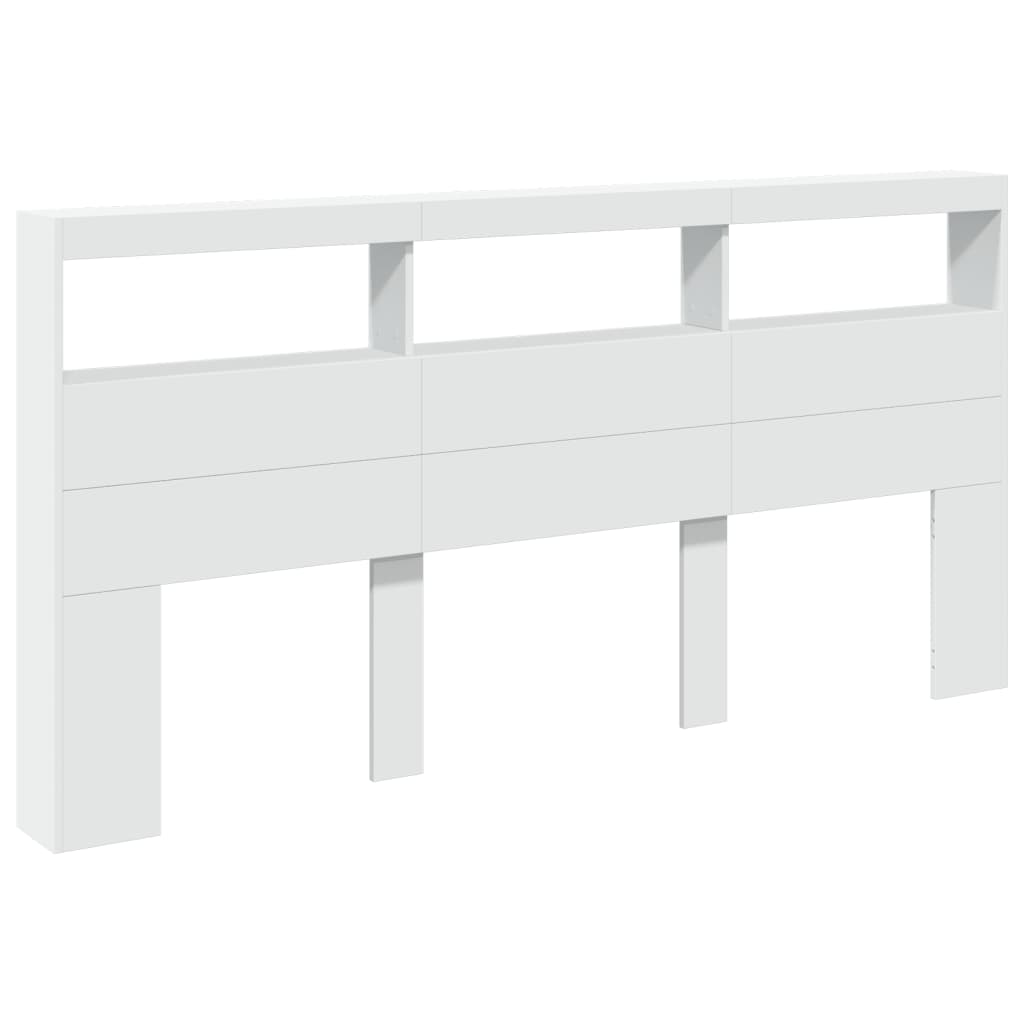 Headboard Cabinet with LED White 200x17x102 cm