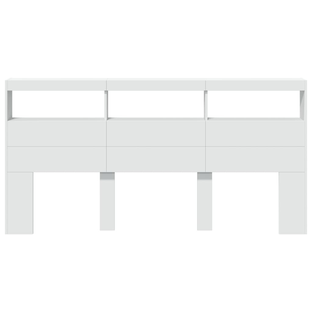 Headboard Cabinet with LED White 200x17x102 cm