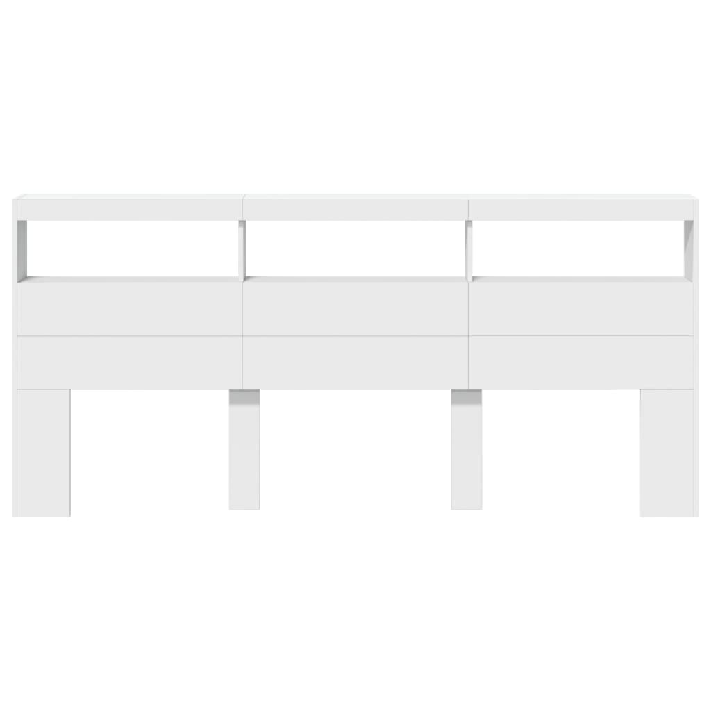 Headboard Cabinet with LED White 220x17x102 cm