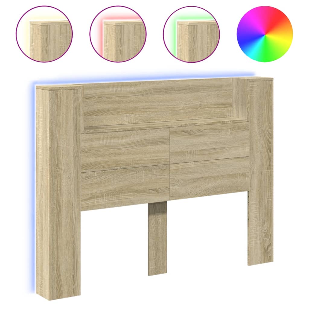 Headboard Cabinet with LED Sonoma Oak 140x16.5x103.5 cm