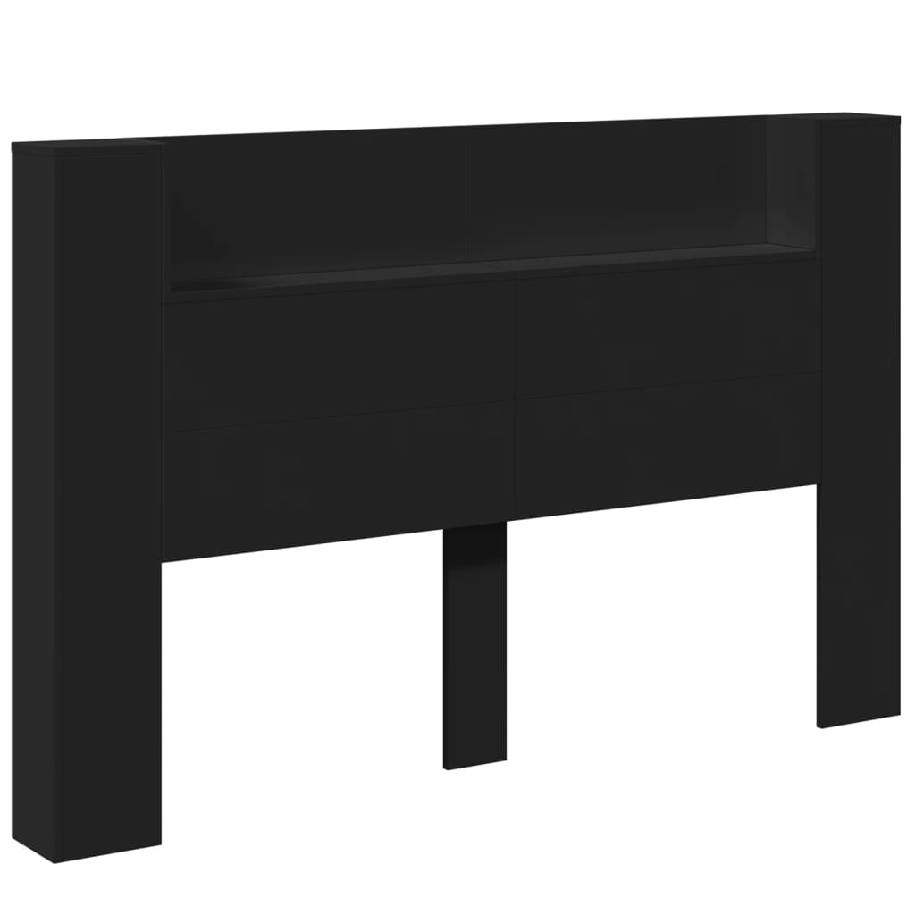 Headboard Cabinet with LED Black 160x16.5x103.5 cm