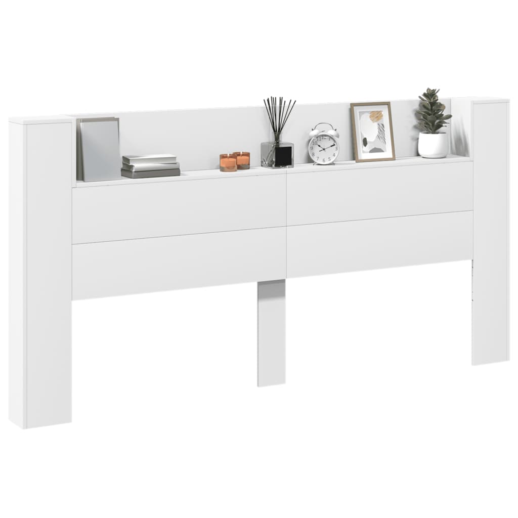 Headboard Cabinet with LED White 200x16.5x103.5 cm