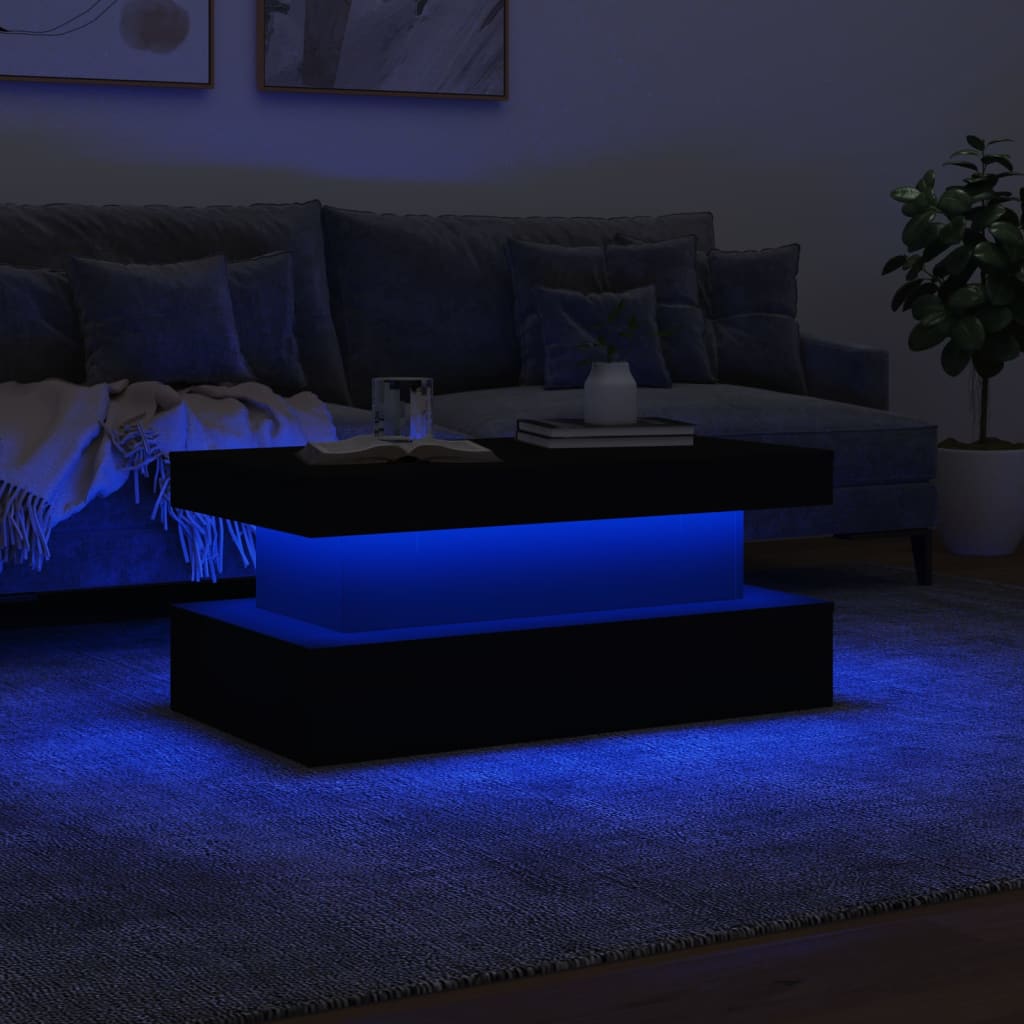 Coffee Table with LED Lights Black 90x50x40 cm