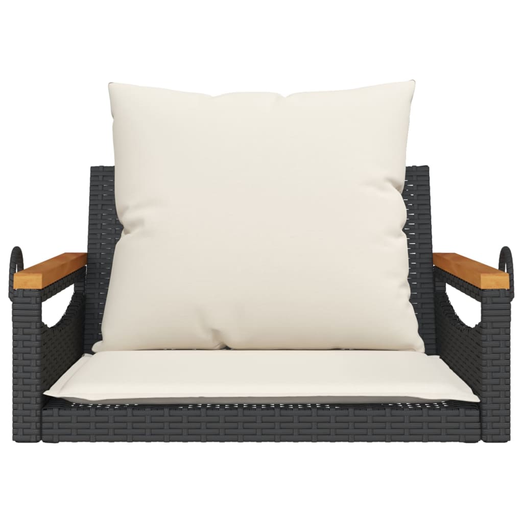 Swing Bench with Cushions Black 63x62x40 cm Poly Rattan