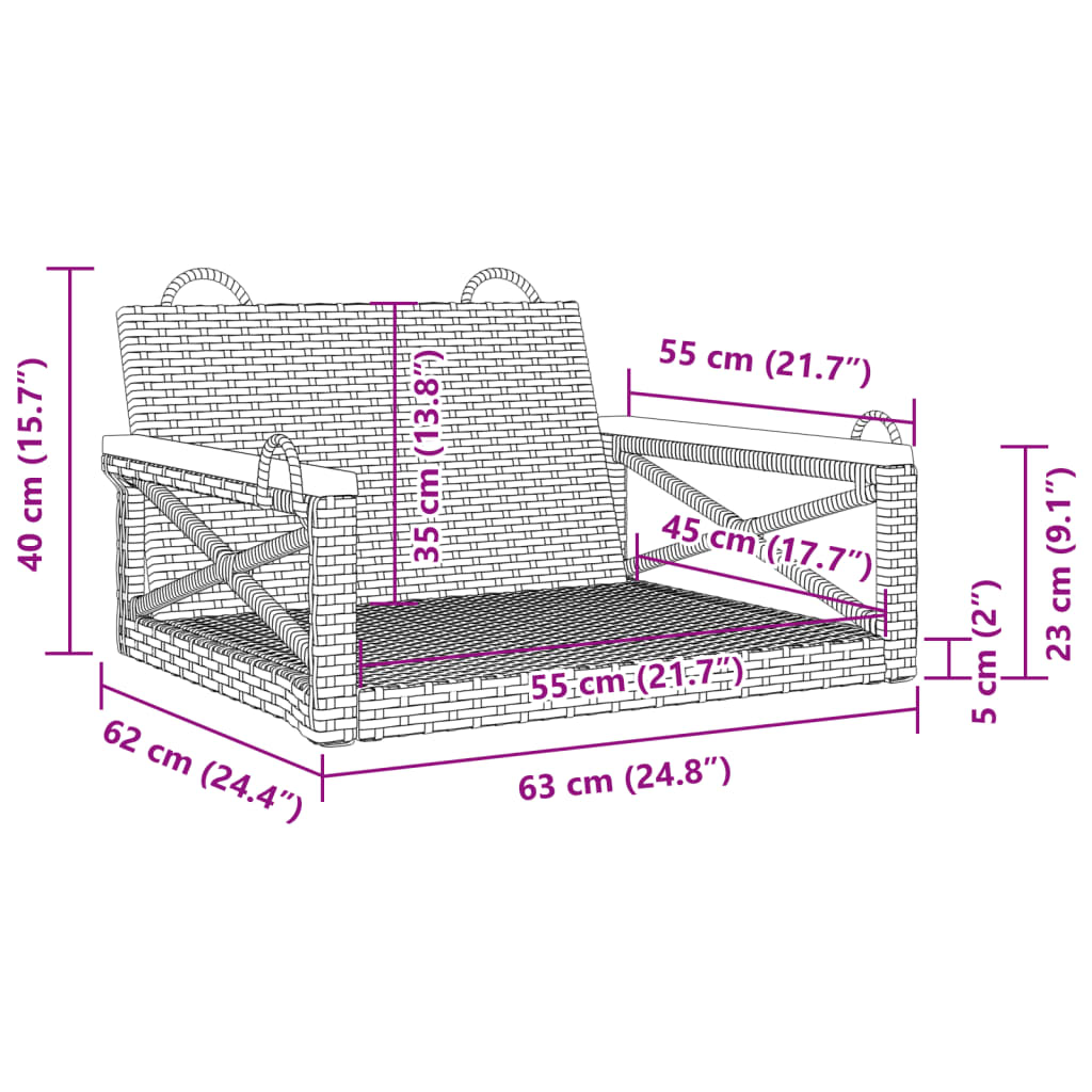 Swing Bench Black 63x62x40 cm Poly Rattan