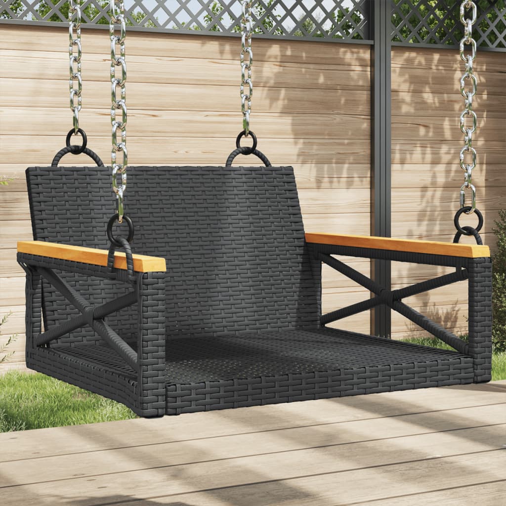 Swing Bench Black 63x62x40 cm Poly Rattan