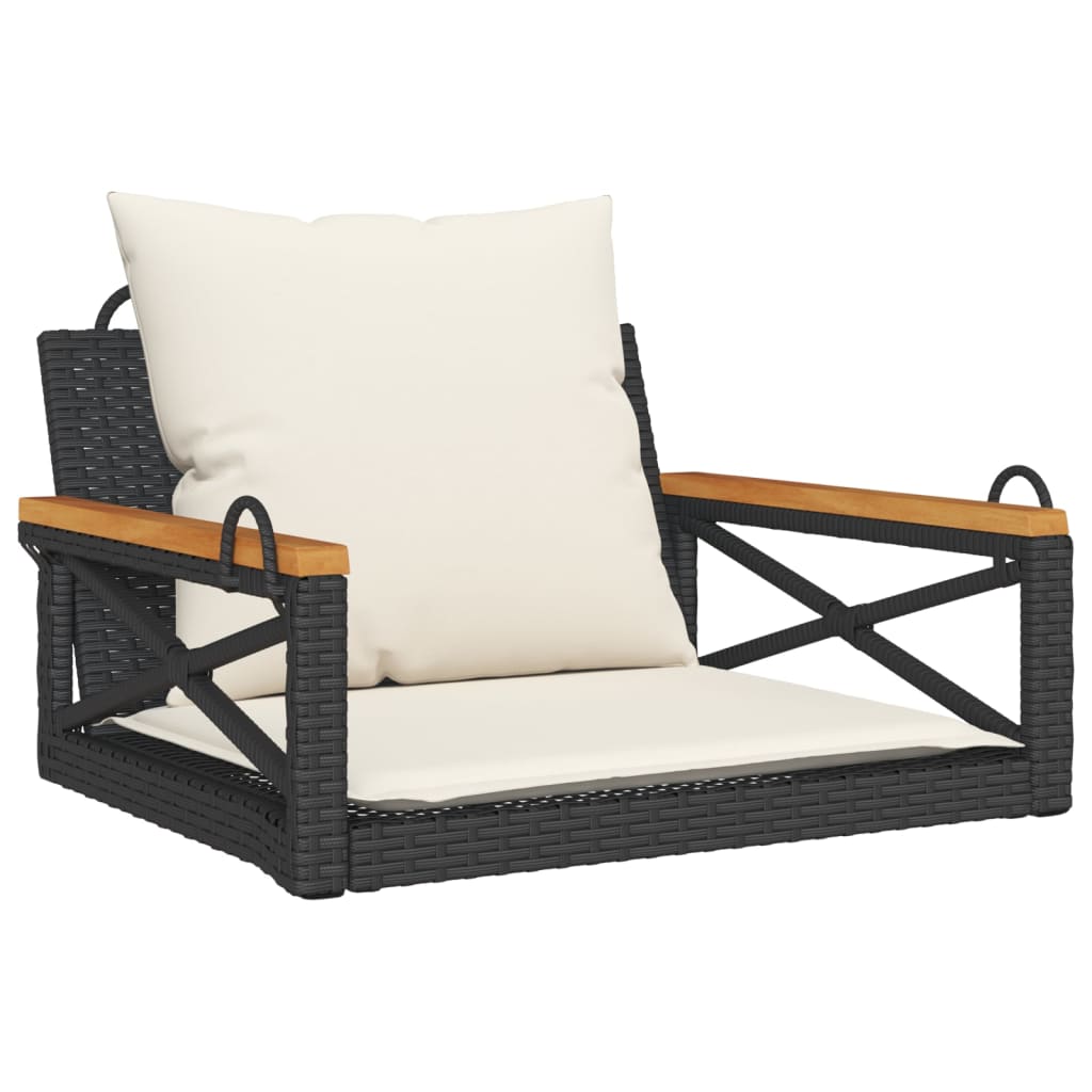 Swing Bench with Cushions Black 63x62x40 cm Poly Rattan