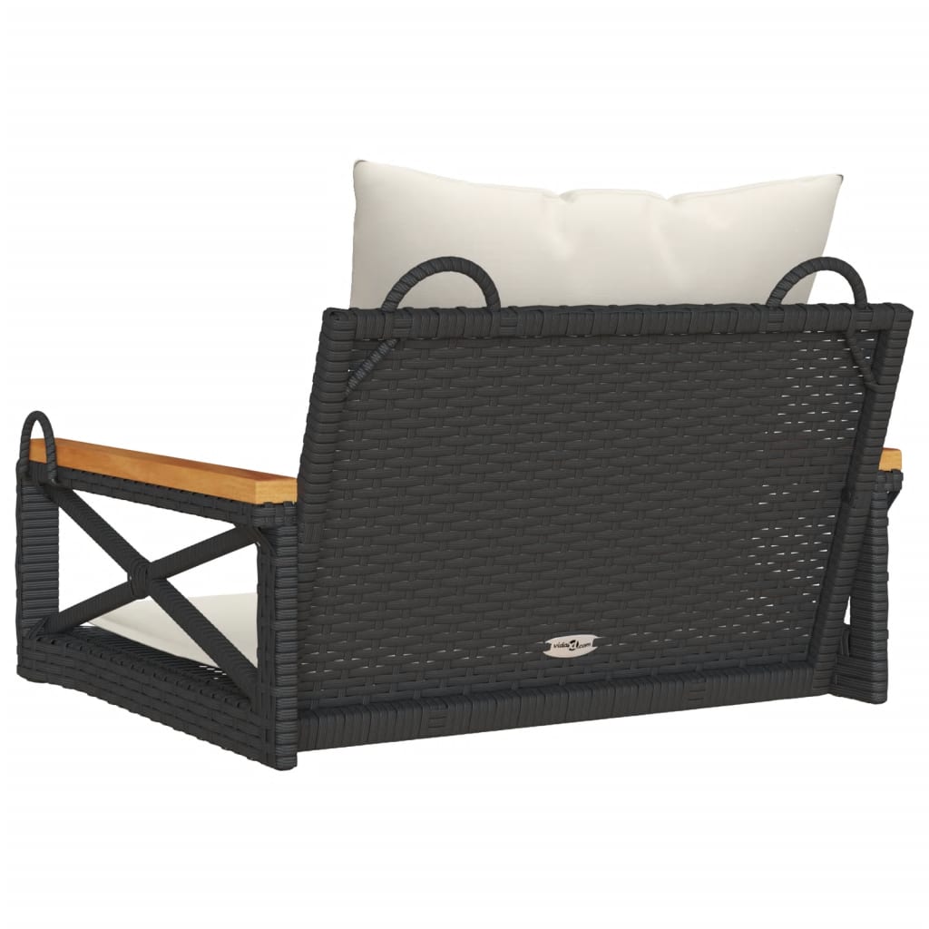 Swing Bench with Cushions Black 63x62x40 cm Poly Rattan